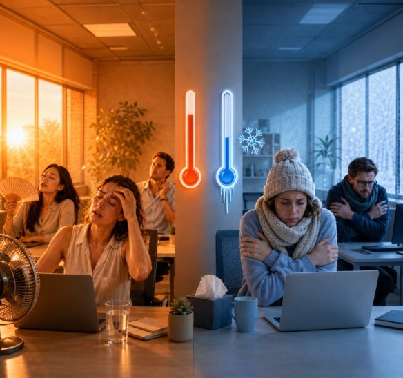 Angestellte frieren und schwitzen im Büro